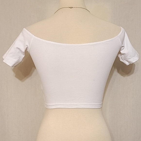 American Apparel White Off-the-shoulder Short Sleeve Crop Top - Picture 6 of 7